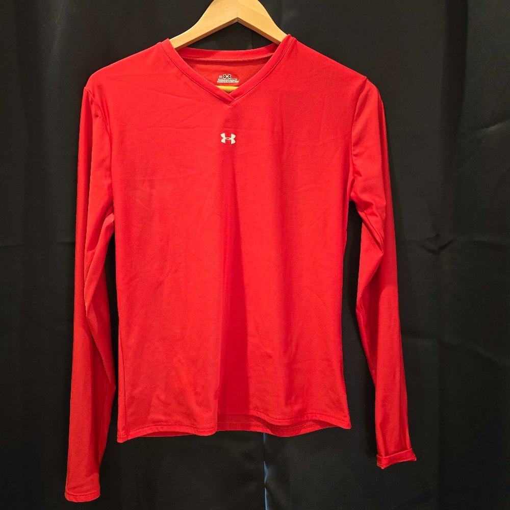 Under Armour Red Fitted V-Neck Long Sleeve Top XL